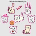 Set bundle cat expression pattern funny cat cartoon pet kitty smile cool kitten , doodle, silly face, headache kitten, sad cat, Royalty Free Stock Photo