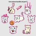 Set bundle cat expression pattern funny cat cartoon pet kitty smile cool kitten , doodle, silly face, headache kitten, sad cat,