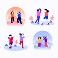 Set bundle of children. Universal children`s day icon set. Children playing vector illustration.