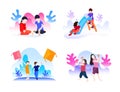 Set bundle of children. Universal children`s day icon set. Children playing vector illustration.