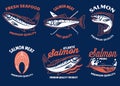 Set of bundle of salmon seafood badge