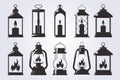 set and bundle and various silhouette lantern or hanging lamp or candle illustration icon symbol logo vector design vintage retro