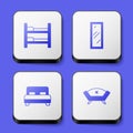 Set Bunk bed, Big full length mirror, and Sofa icon. White square button. Vector Royalty Free Stock Photo