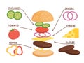 Set of burgers ingredients vector concept