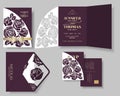 Set of Burgundy Rose Laser Cut with Golden Ribbon Wedding Invitation Card. Royalty Free Stock Photo