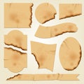 Set: 4 burned old pieces of paper. Vector Royalty Free Stock Photo