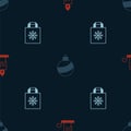 Set Burning candle, Christmas ball and shopping bag on seamless pattern. Vector Royalty Free Stock Photo