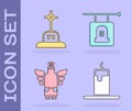 Set Burning candle, Grave with cross, Christmas angel and Signboard tombstone icon. Vector Royalty Free Stock Photo