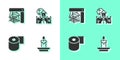 Set Burning candle, Spider web, Toilet paper roll and Castle, fortress icon. Vector