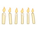 Set of burning candles. Cartoon style. Hand drawn vector illustration isolated on white background Royalty Free Stock Photo