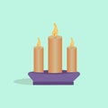 A set of burning candles in a purple stand. Vector image, icon Royalty Free Stock Photo