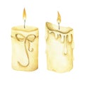 Set of burning candles. Watercolor illustration. Royalty Free Stock Photo