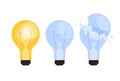 Set of burning, extinct and broken lightbulb. The concept of the appearance or absence of a business idea