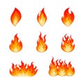 Set of burning fire flame and hot blazing bonfire Royalty Free Stock Photo