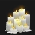 Set of burning white candles on a transparent background Royalty Free Stock Photo