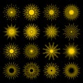 Set of bursting rays sunrise starburst burst flat cartoon icon. Graphic symbol different sunrise, sunset. Jpeg