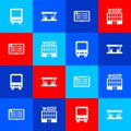 Set Bus, Gas filling station, Open book and Supermarket building icon. Vector Royalty Free Stock Photo