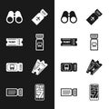 Set Bus ticket, Ticket, Binoculars, Airline, Train, Infographic of city map and icon. Vector Royalty Free Stock Photo