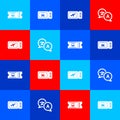 Set Bus ticket, Train, Airline and Translator icon. Vector Royalty Free Stock Photo