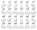 A set of 24 buses outline from different angles.