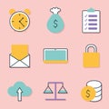 set of businees icons on a pink background