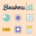 set of businees icons on a salmon color background