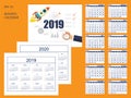 Set business american calendar for desk 2019, 2020