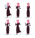 Set of business arab woman character with hijab. flat character Royalty Free Stock Photo