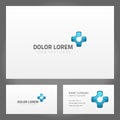 Set business card glossy cross puzzle piece blue geometric ornament realistic vector illustration