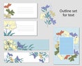 Set of business card templates and text frames with floral pattern. Natural ornament of painted flowers in retro style for Royalty Free Stock Photo