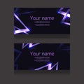 Set of business cards with abstract neon triangles and glister on dark background. Objects separate from the background. Royalty Free Stock Photo