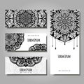 Set of business cards with ethnic ornament. Wedding invitatin or visiting card, banners, flyer with floral mandala Royalty Free Stock Photo