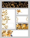 Set of business cards and templates for text. Templates for corporate identity with a gold floral pattern. Natural ornament for Royalty Free Stock Photo