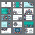 Set of business cards. Vintage pattern in retro style with mandala. Hand drawn Islam, Arabic, Indian, lace pattern Royalty Free Stock Photo