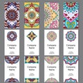 Set of business cards. Vintage pattern in retro style with mandala. Hand drawn Islam, Arabic, Indian, lace pattern Royalty Free Stock Photo