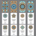 Set of business cards. Vintage pattern in retro style with mandala. Hand drawn Islam, Arabic, Indian, lace pattern Royalty Free Stock Photo