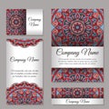 Set of business cards. Vintage pattern in retro style with mandala. Hand drawn Islam, Arabic, Indian, lace pattern Royalty Free Stock Photo