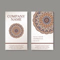 Set of business cards. Vintage pattern in retro style with mandala. Hand drawn Islam, Arabic, Indian, lace pattern