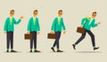 Set of business character. The office worker shows, stands, goes and runs. Vector illustration Royalty Free Stock Photo