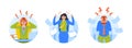 Set of Business Characters Stressed with Urgent Work Isolated Icons or Avatars. Businesswoman and Businessman Deadline