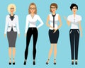 Set of business clothes for women. Woman in office . Flat Vector Illustration.