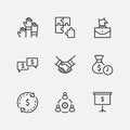 Set of Business Cooperation Vector Line Icons. Contains such Icons as Puzzle, Partnership, Money, Handshake, Dollars