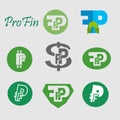 Set business Finance Logo. Set business Finance Logo with the letters F and P. Green