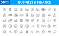 Set of 50 Business and Finance web icons in line style. Money, dollar, infographic, banking. Vector illustration