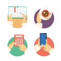 Set of business hands icons showing actions