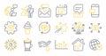 Set of Business icons, such as Corrupted file, Approved mail, Return parcel symbols. Vector