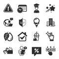 Set of Business icons, such as Ice cream milkshake, Opened gift, Student symbols. Vector Royalty Free Stock Photo