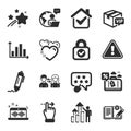 Set of Business icons, such as People communication, Vip parcel, Signature symbols. Vector Royalty Free Stock Photo