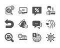 Set of Business icons, such as Search employees, Discount message, Friends couple. Vector