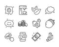 Set of Business icons, such as Smile chat, Coffee maker, Statistics timer. Vector